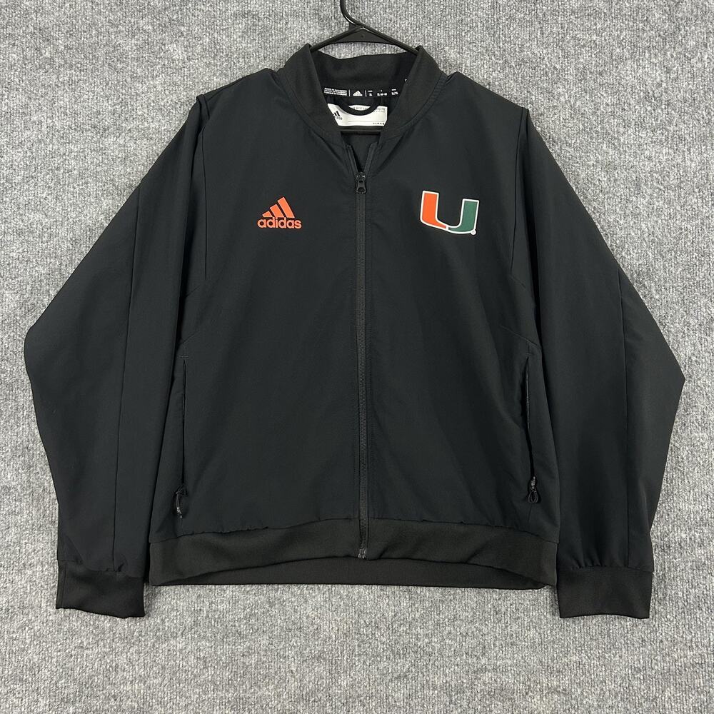 Miami Hurricanes Jacket Womens XL Team Issued Warm Up Black NCAA Football Adidas